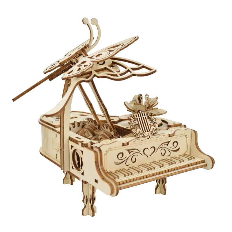 TONGMUQU DIY 3D Wooden Butterfly Piano Music Box (Movable Butterfly)