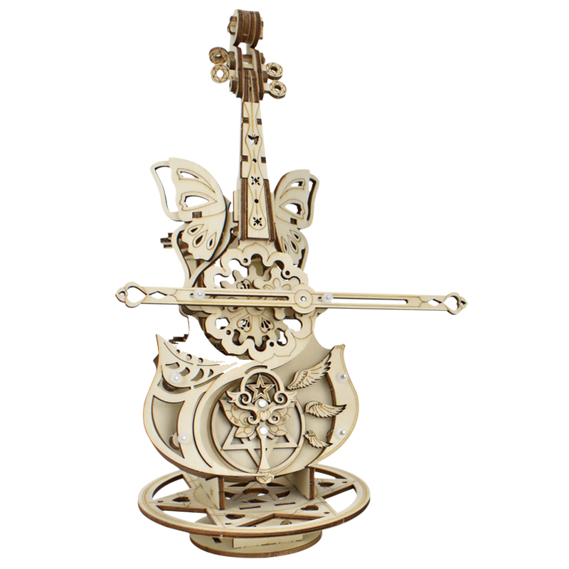 TONGMUQU DIY 3D Wooden Butterfly Cello Music Box(Movable Butterfly & Bow)