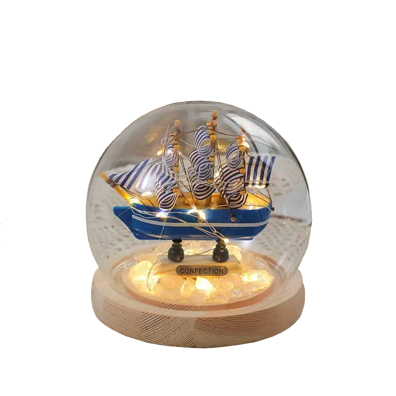 DIY Handmade Mini Sailboat LED Night Light [Blue]