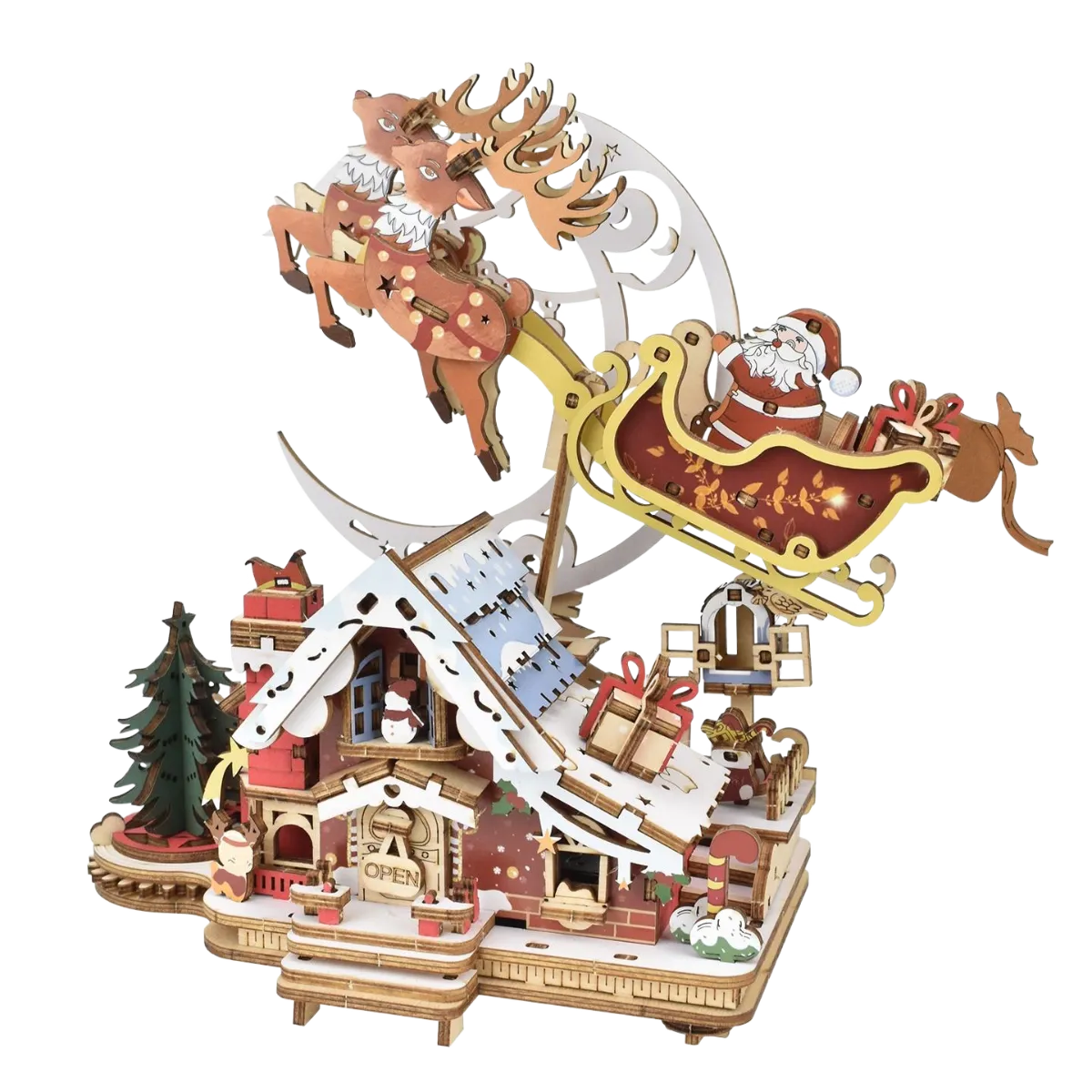 "Christmas House Nobelsong's Gift"- TONGMUQU DIY 3D Wooden Christmas Theme Miniature House Music Box